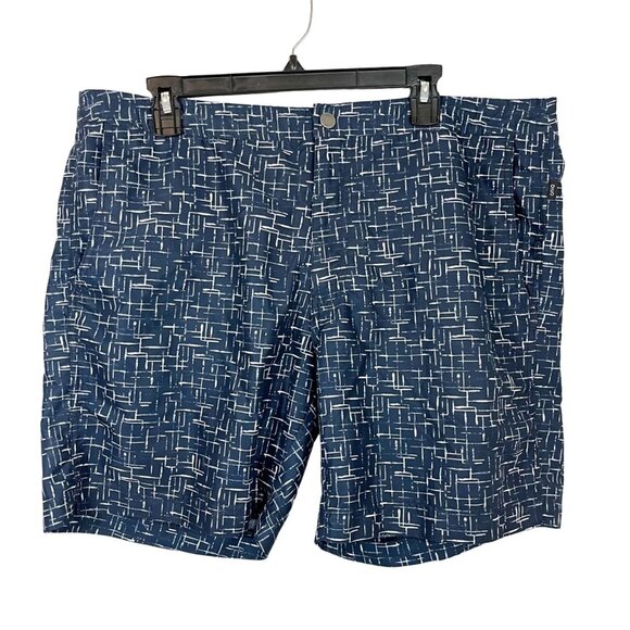 Onia Calder Board Shorts Swim Navy Blue & White Geometric Lined - Size 38 - Picture 1 of 9
